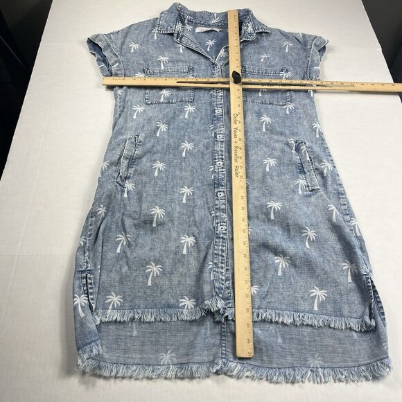 Billy T Palm Tree Print Chambray Button Shirt Dress M Short Sleeve Casual Resort - Picture 4 of 9
